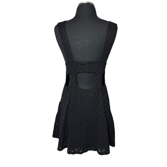 Free People Black Poppy Textured Mini Dress Sleeveless Size L Boho Summer Goth - Picture 6 of 13